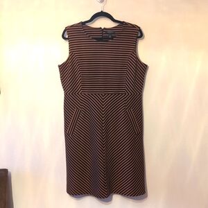 Lands' End Black and Brown Striped Dress Sleeve-less with Pockets Size XL
